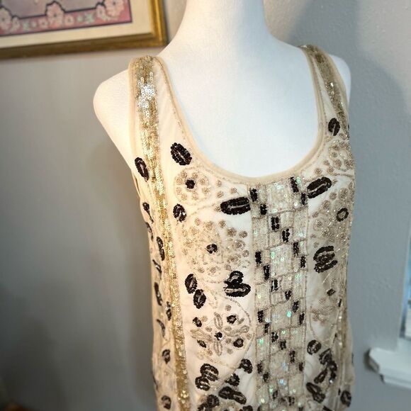 ANDERSEN & Lauth~Hand BEADED Tank Top Designer Iridescent Sequins Beads small - Picture 10 of 16